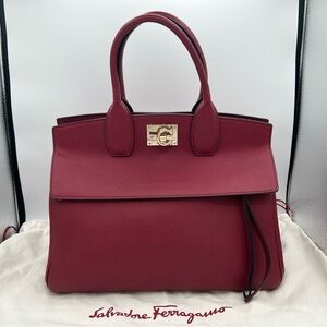 Salvatore Ferragamo Carmine Red Leather STUDIO Tote Bag
